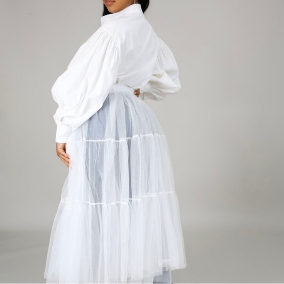 NWT White Long Sleeved Top w/Sheer Tulle Bottom - Picture 4 of 10
